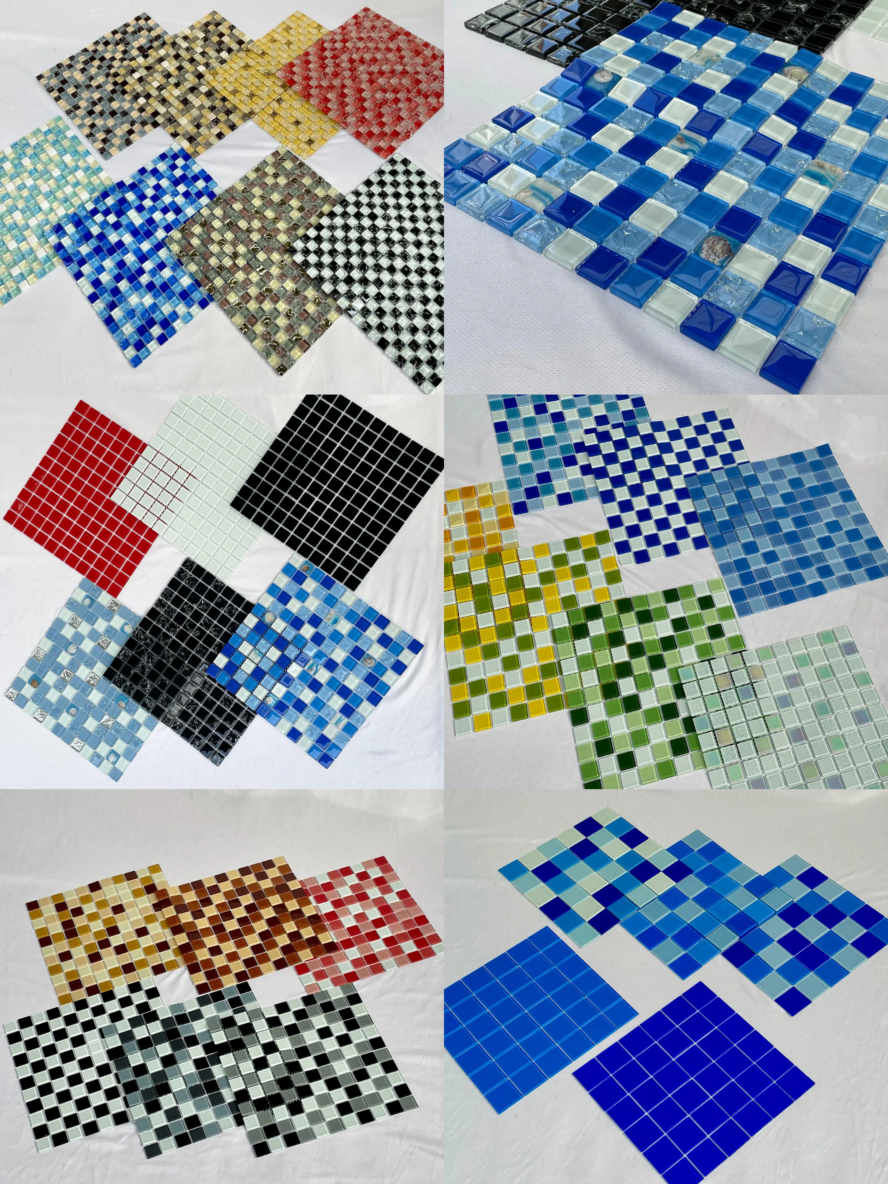 Wholesale price outdoor white blue iridescent crystal glass swimming pool mosaic tile