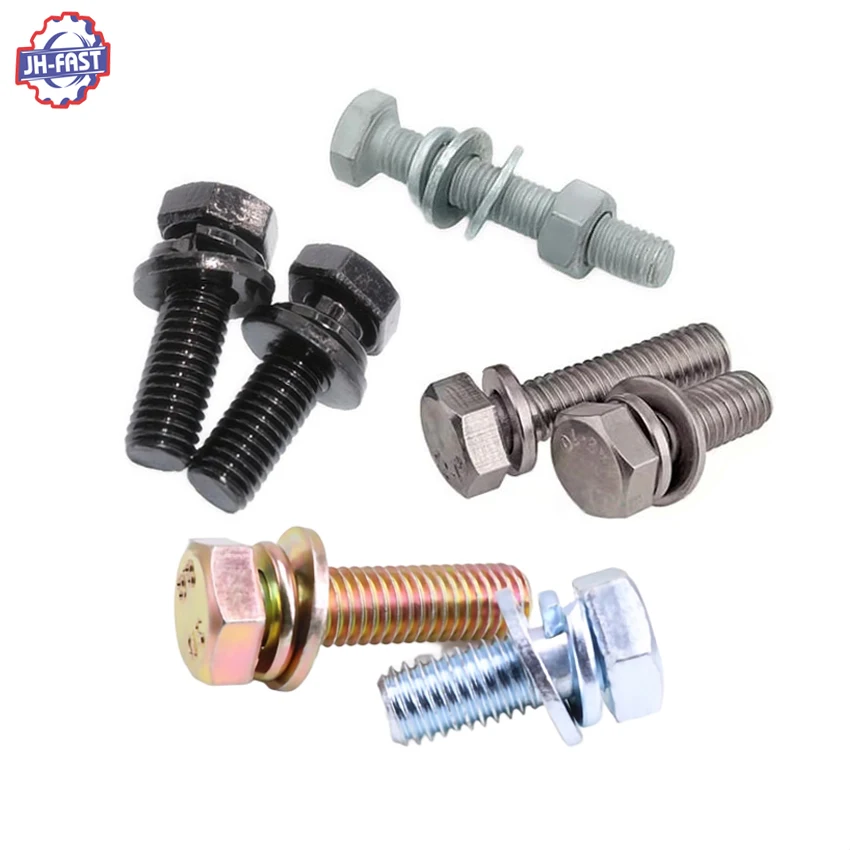 Hex head zinc sems screws with spring washers outer hexagon hexagonal triple combination hex head bolt sems combined screws