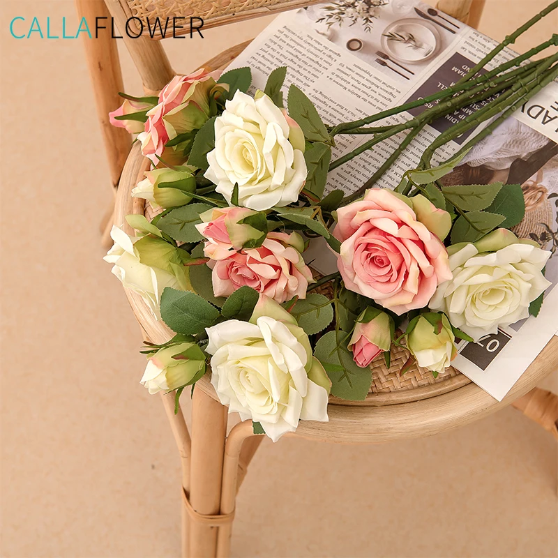 MW31586 Artificial Flower Fabric Rose with Buds for Bridal Wedding Floral Bouquets Home Office Decor