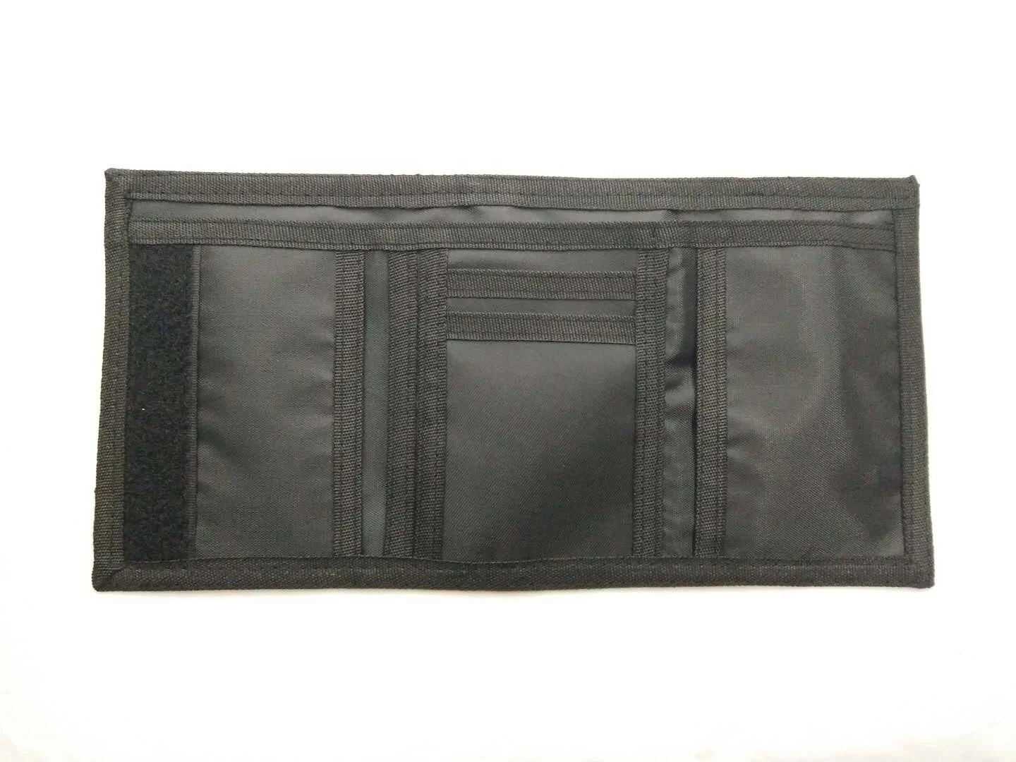 Promotional polyester accept custom logo printed cheap canvas nylon trifold zipper wallet