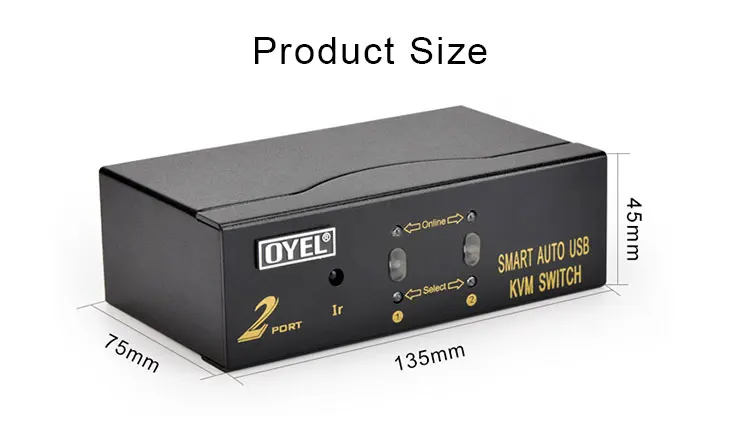 Factory can OEM 2 port Full-Automatic USB VGA KVM switch high quality  2X1 VGA KVM Switch with usb hub support 1920X1440@60HZ