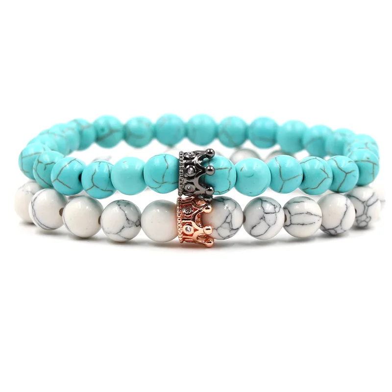 Hot Selling Micro-Inlaid Zirconium Diamond Crown Bracelet Tiger Eye White Turquoise Weddings Gifts-from Foreign Trade Jewelry