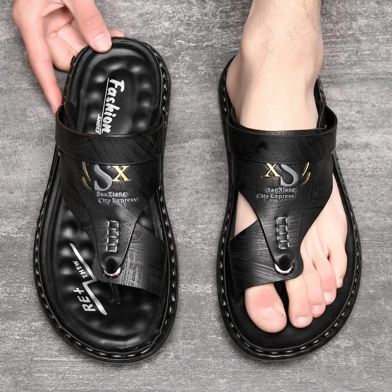 Latex soft sole flip flops beach sandals dual-purpose Casual wear non-slip shoes men new style 2024