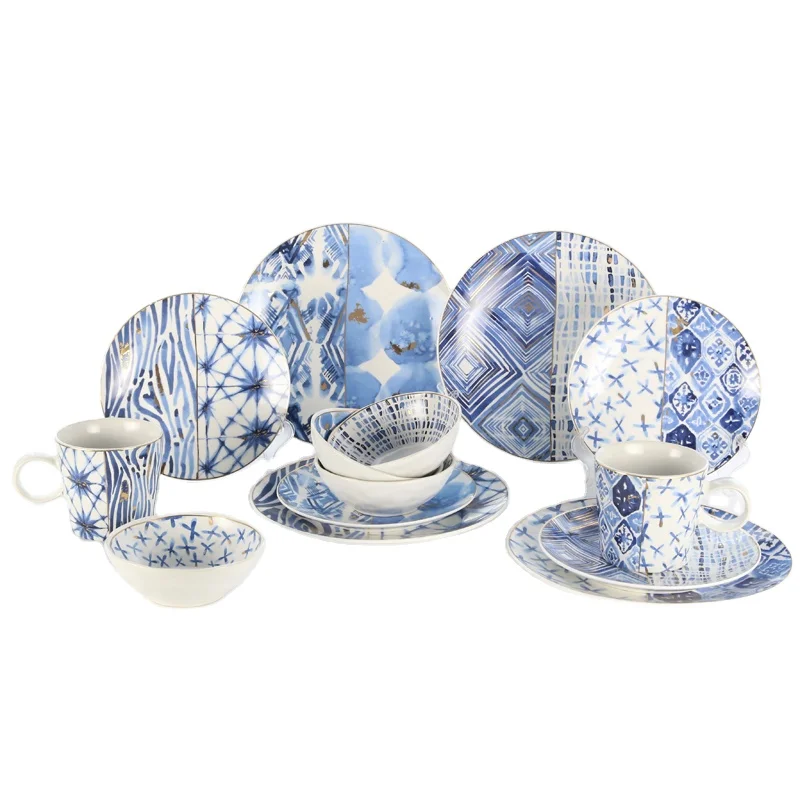 DN04 China Wholesale Dinnerware Set Ceramic Bow Plate Cup Mug Tableware Set