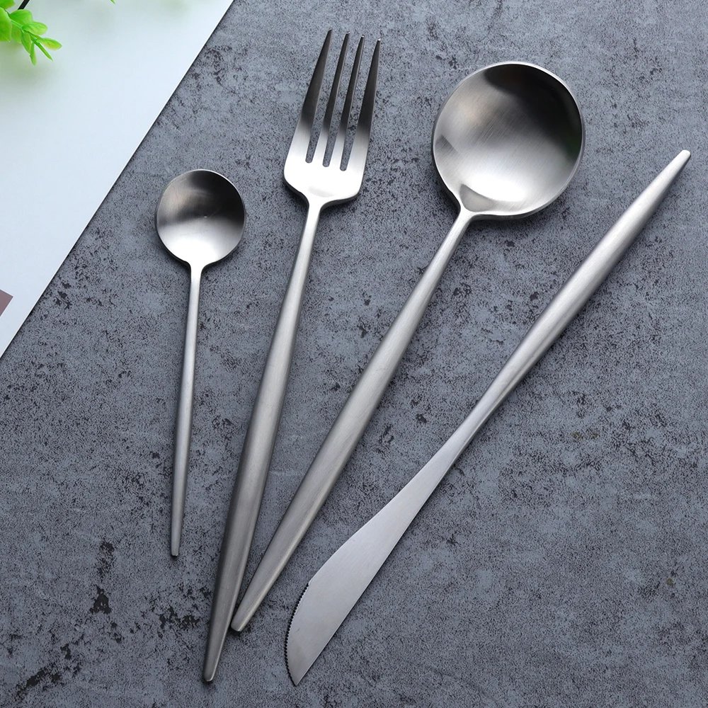Christmas Flatware Stainless Steel 304 Wedding Bulk Matte Silverware Metal Spoon and Fork Knife Set Rose Gold Cutlery