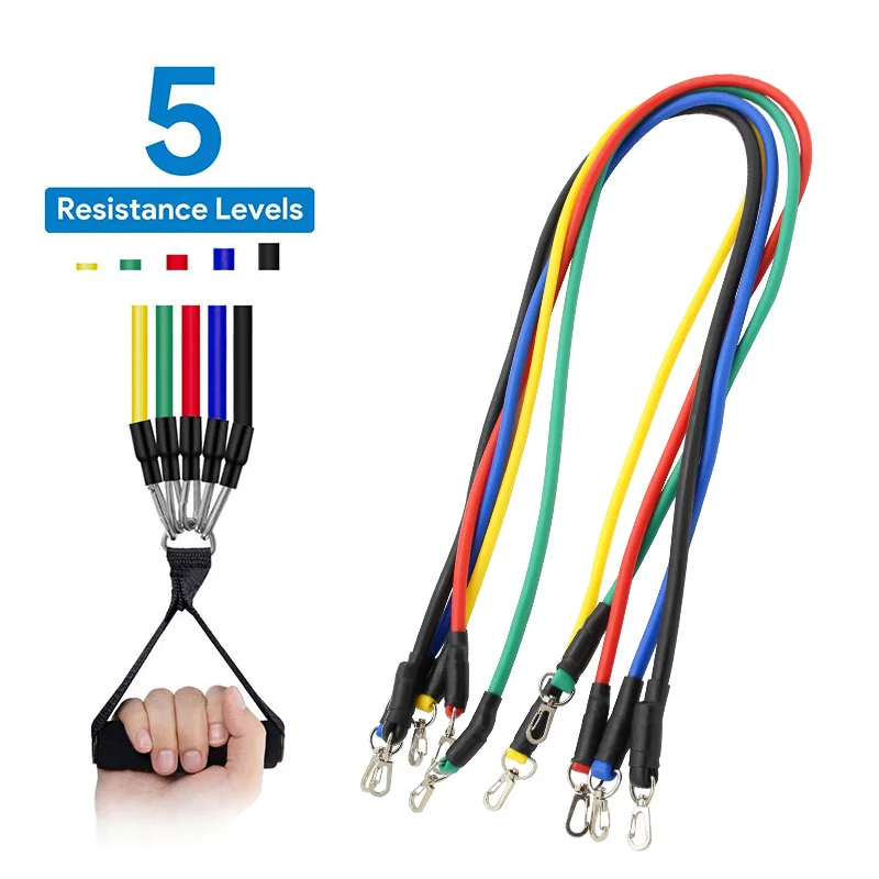 Dropshipping Customized Workout Exercise Fitness Printed 11Pcs Latex Resistance Tube Bands Set Heavy