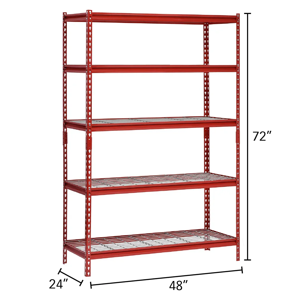 Boltless steel storage rack with 5 adjustable steel wire shelves supports up to 2,500 pounds