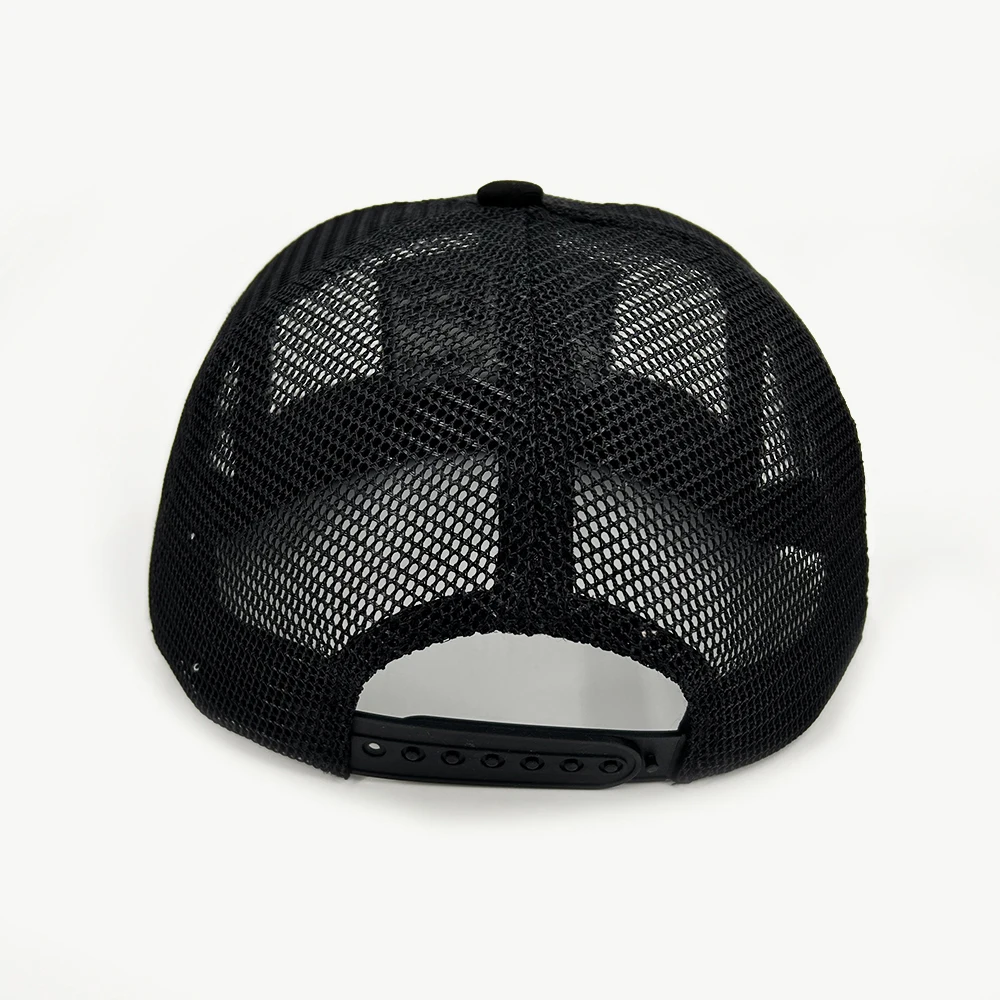 Custom Logo 6 Panel Full Mesh Cap Hats Unstructured Snapback Flat Brim Mesh With Embroidery Patch Trucker Caps