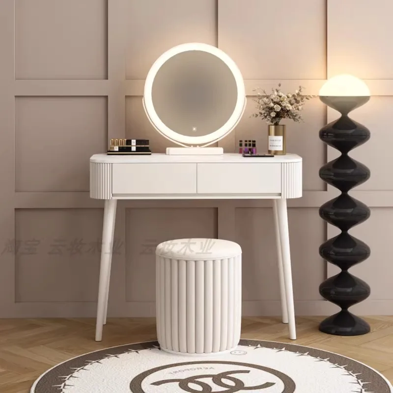 Luxury Cream Wood Dressing Table with LED Simple Modern Design Small Bedroom Apartment Hotel Makeup Application Living Room Use