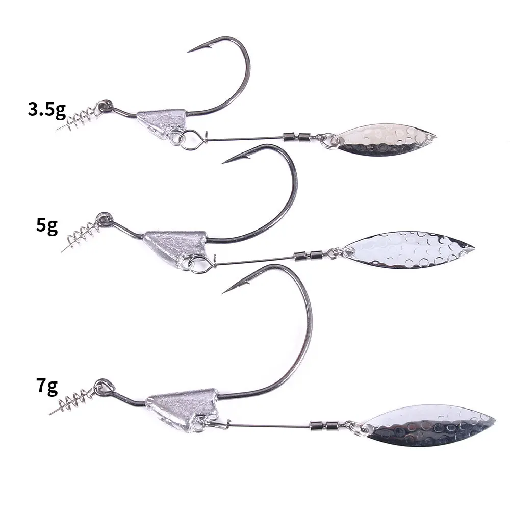 Wholesale 3.5g 5g 7g 5pcs/bag Lead Head Circle Jig Fishing Hooks with Rotating Sequins Spoon for Soft Lures Baits