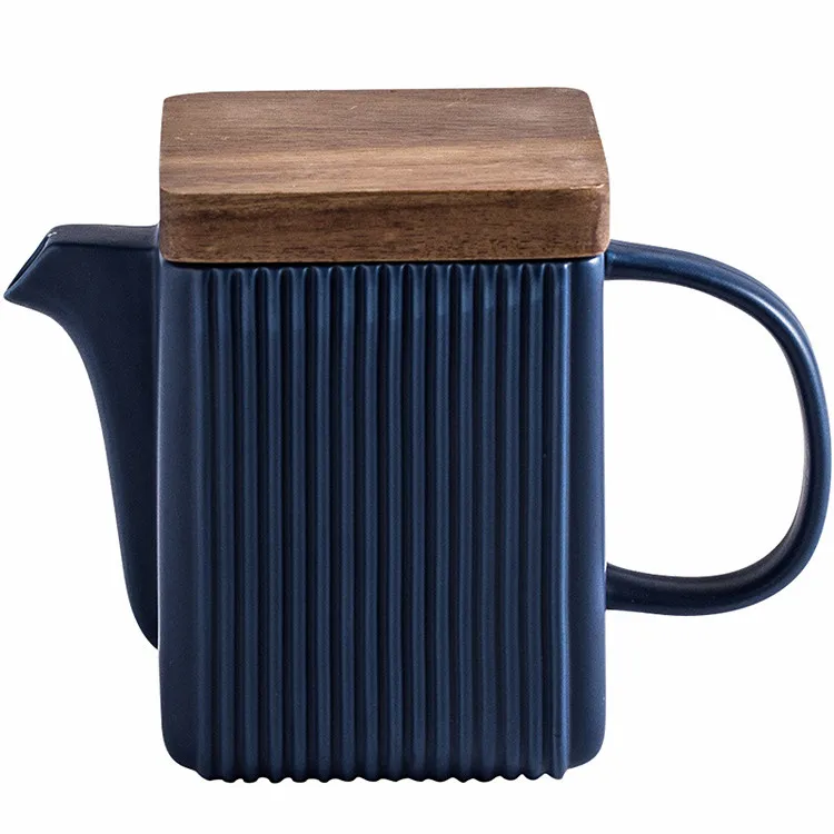 Life-Word Japanese style elegant matte porcelain teapot with wood lid custom blue white ceramic coffee tea cup set