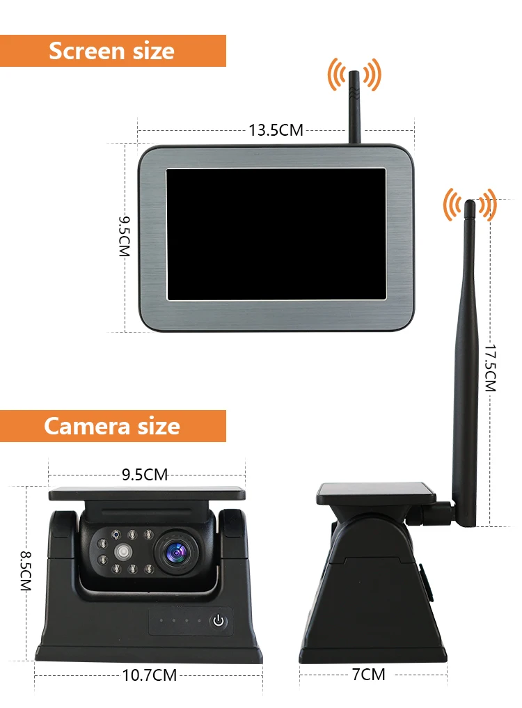 NEW 2.4G WiFi HD 5 inch monitor with Solar Panel 100M Wireless Bus Van Truck RV Car DVR Front Rear View Camera