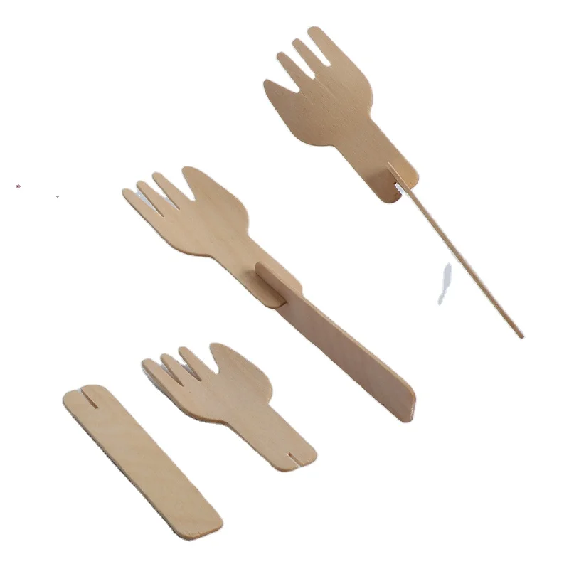 Custom Folding Ice Cream Spoons Folded Disposable Eco Wooden Mini Wood  Spoon Knife And Fork