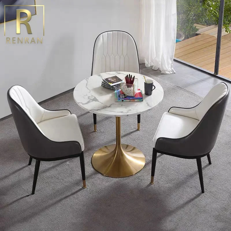 Modern Popular Luxury Round White Marble Top Gold Base Dining Table Hotel Tables Stone