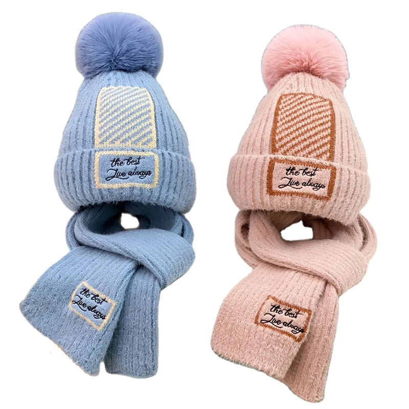 Headwear scarf and hat set guard woolen winter caps for baby boy girls