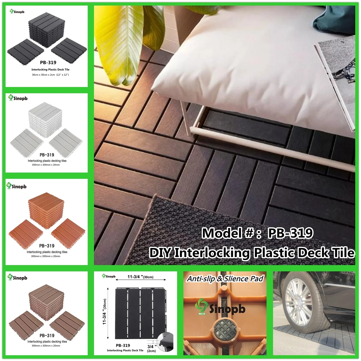 Interlocking removable outdoor floor tiles easy install DIY patio floor tile fireproof deck tile