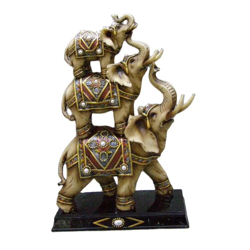 Classic Vintage Home Collection Gift Resin Three Elephants Statue