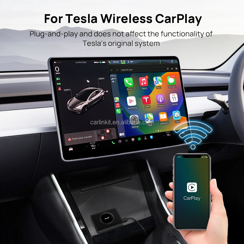Carlinkit Wireless T2C CarPlay Dongle Car Radio Smart AI Box for Tesla Model 3 X Y S Without SIM Card version