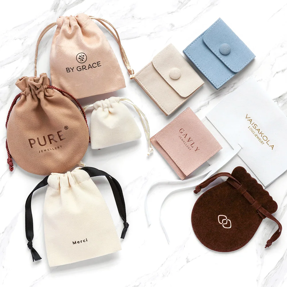 PandaSew 8*10 cm beige envelope style flag microfiber jewelry pouch with custom logo