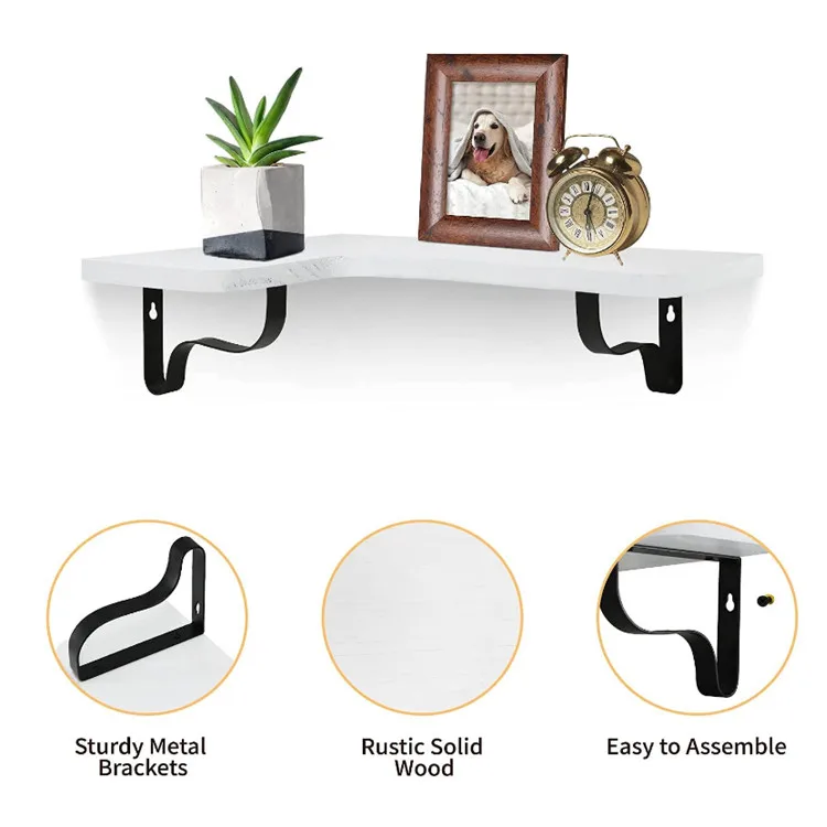 
Custom wall corner with bracket floating wall decoration wooden storage rack 