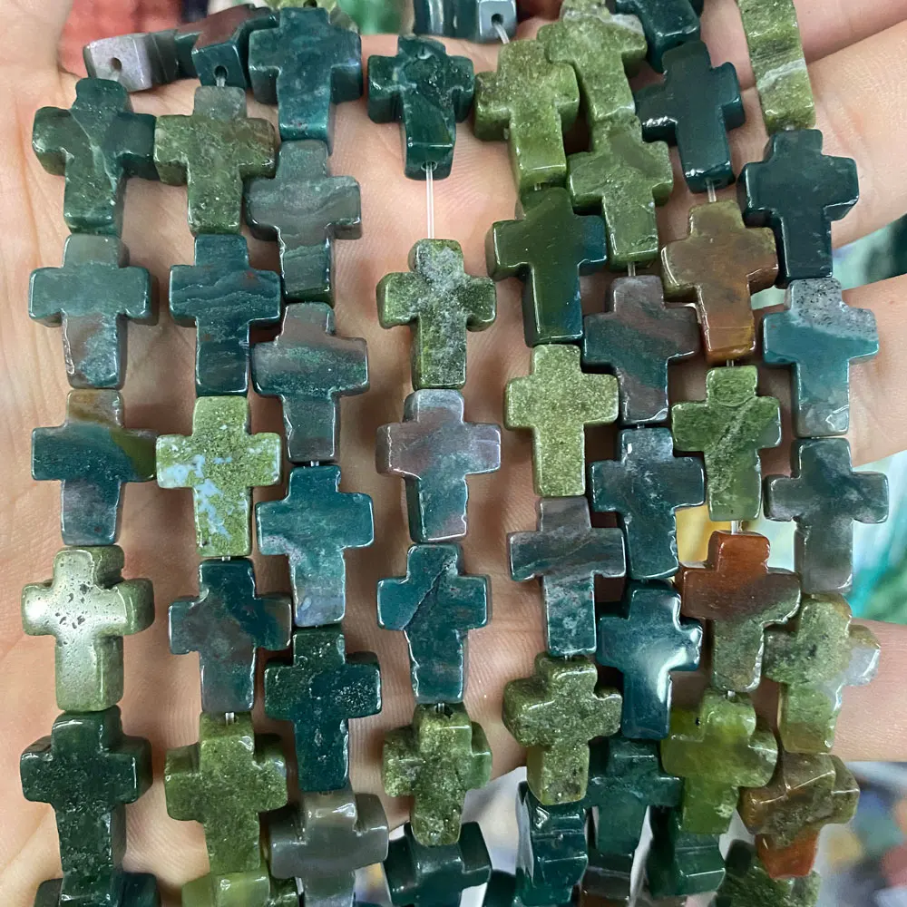 Wholesale Natural Crystals Healing Gemstone Jewelry 12x16mm Loose Cross Shape Stone Beads For Bracelet Making