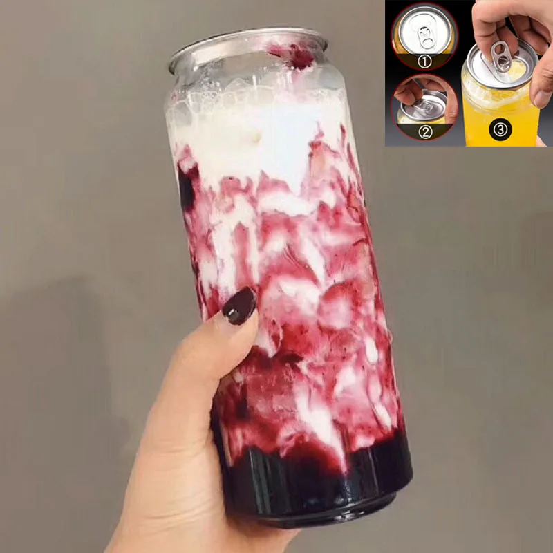 Can Juice Bottles Transparent High Quality Plastic Silver PET Aluminum Customized Beverage Round Pop Can Pet Can 330ml Slim 57mm
