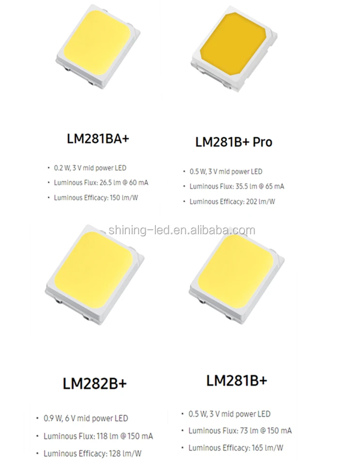 High Luminous Original Samsung Mid Power White 2835 SMD LED Chip LM281B+ Pro LM281B+ LM281BA+ LM282B+ LM283B+ LM283BS+ LM286B+