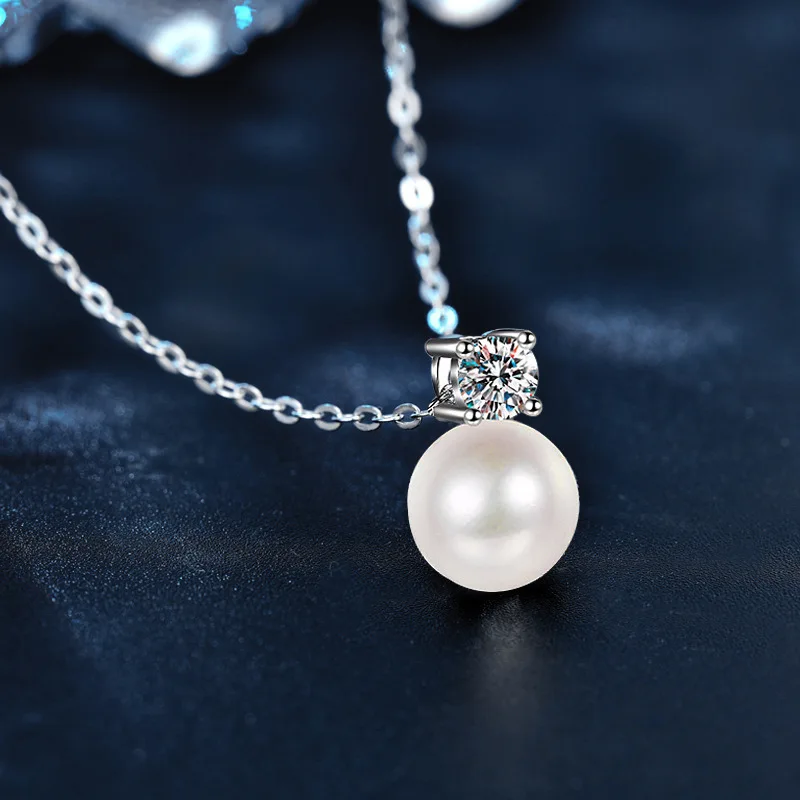 Elegant Fashion Statement Pearl Necklaces S925 Plated Brass Pearl Round Big Pearl Beaded Necklace Jewelry