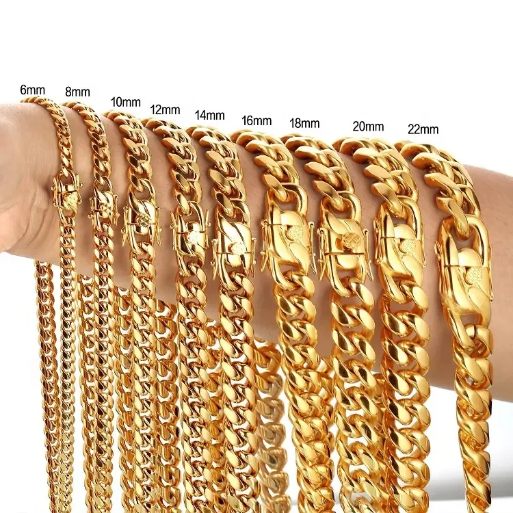 Non tarnish jewelry 14K 18K Gold Plated Stainless steel Iced Out Chain Miami Cuban Necklaces