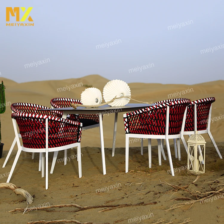 
MX waterproof commercial rope woven outdoor dining table and chairs set 
