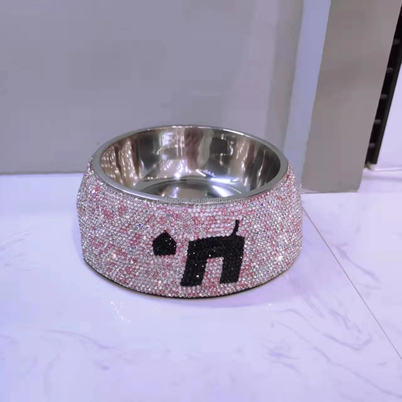 Wholesale stainless steel pet dog bowl fashion inlaid cat food bowl pet drinking water basin NB-555