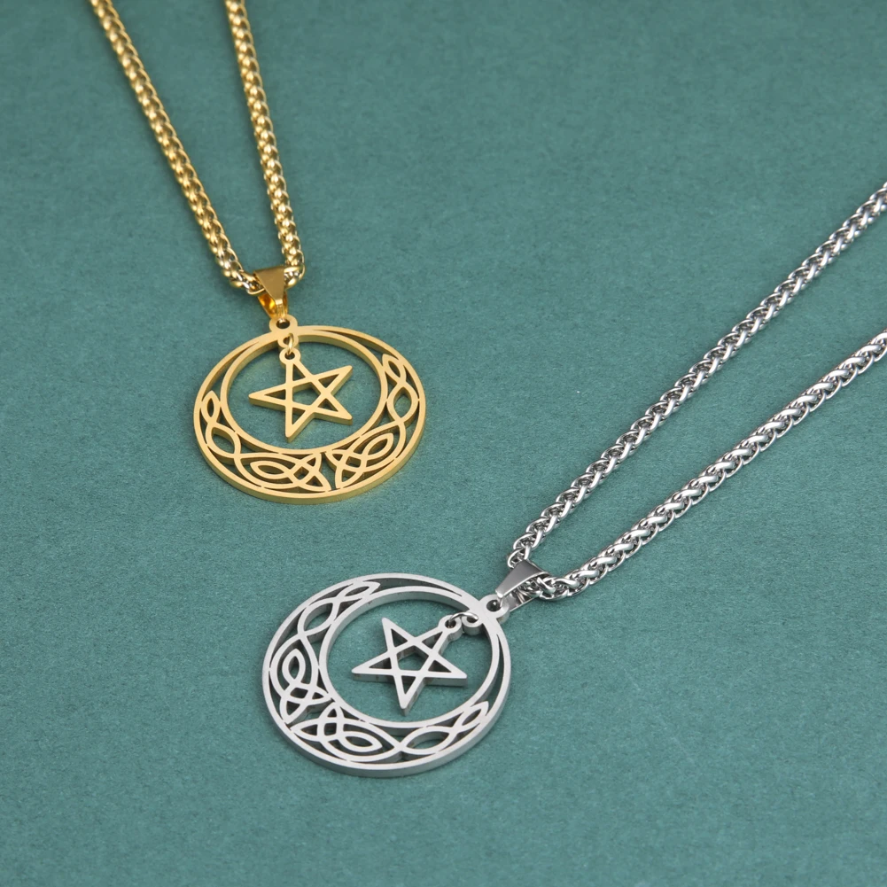 Vintage Stainless Steel Celtic Knot Charm Jewelry For Women Pentagrams Pendant Necklace Real Gold Plated Pentacle Charms Gifts