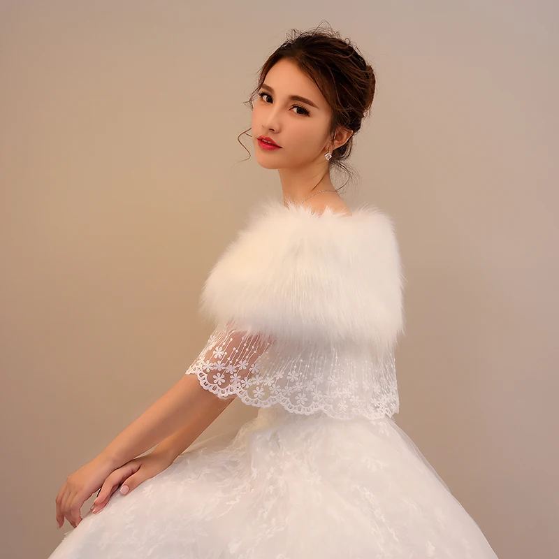 
Best selling wholesale winter bridal small shawl new plush lace rhinestone fur collar small shawl 