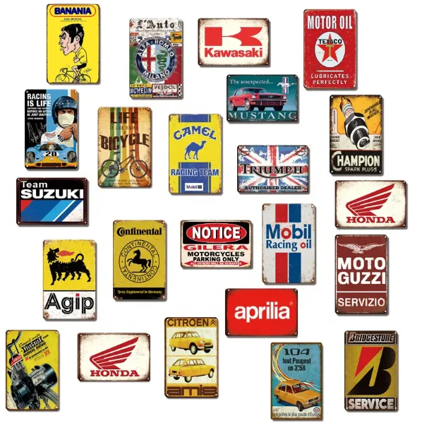 Customize metal tin sign Emboss Enamel vintage garage decorative poster retro metal tin plate plaque classic motorcycle car