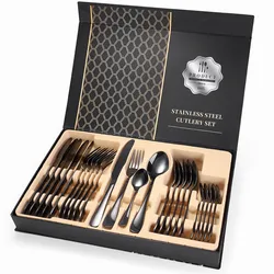 Wholesale High Quality Luxury Hotel Wedding Custom Logo Flatware Gold Food Grade 304 Stainless Steel Cutlery Set With Box