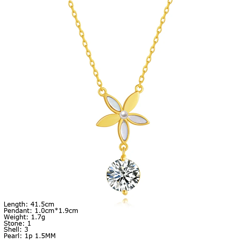 White CZ Stone Flower Charm with Shell Pendant 925 Sterling Silver bicolor MOP Jewelry Wholesale Pendant Necklace for women