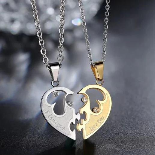 Fashion Korean titanium steel love couple necklace heart-shaped pendant pendant a pair of lovers gift wholesale