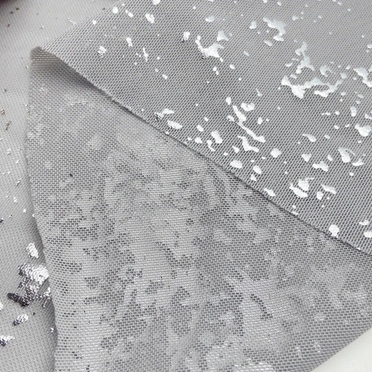 Breathable 91% Polyester 9% Spandex Knitted Silver Hot Stamp Foil Print 120gsm Power Net Mesh Fabric
