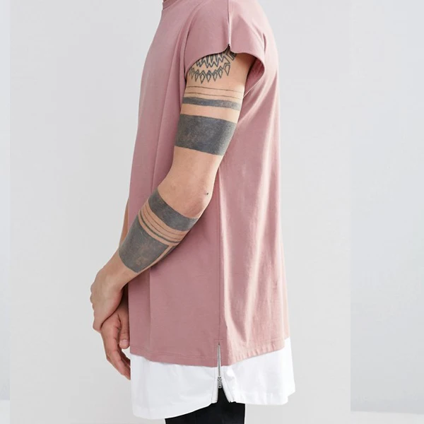 Yuwen High Quality Oversized Sleeveless T-shirt With Layered Curve Hem And Side Zips In Pink