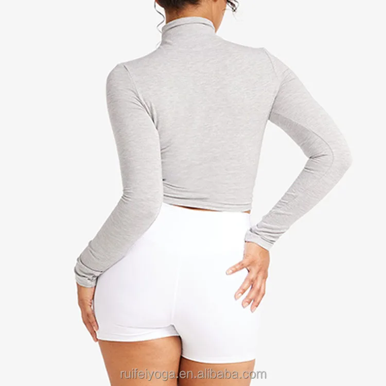 Wholesale Custom Logo Women High Neck Gym Woman Yoga Long Sleeve Top Sports Workout Running Leisure Yoga Top