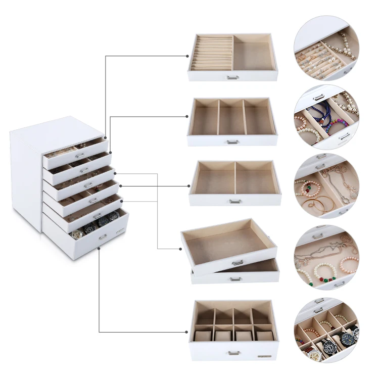 
OEM High end PU leather multiple drawers leather gift boxes for jewelery storage organizer custom logo size design 
