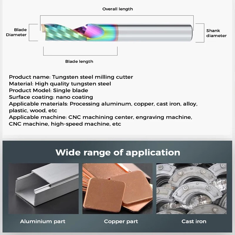 MDBT Single flute 3.175MM spiral carbide end mill tungsten steel end mill for aluminum Mold Making for aluminum