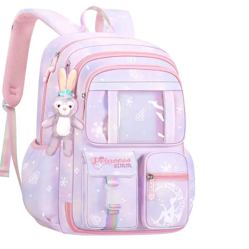 2022 fashion gradient student schoolbag 1-6 grade light weight reduction double shoulder bag girl bag school