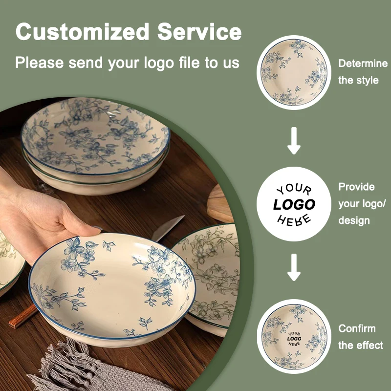 Porcelain Dinnerware Set with Floral Pattern Includes Dishes Plates Bowls for Soup Home Use Restaurant Tableware