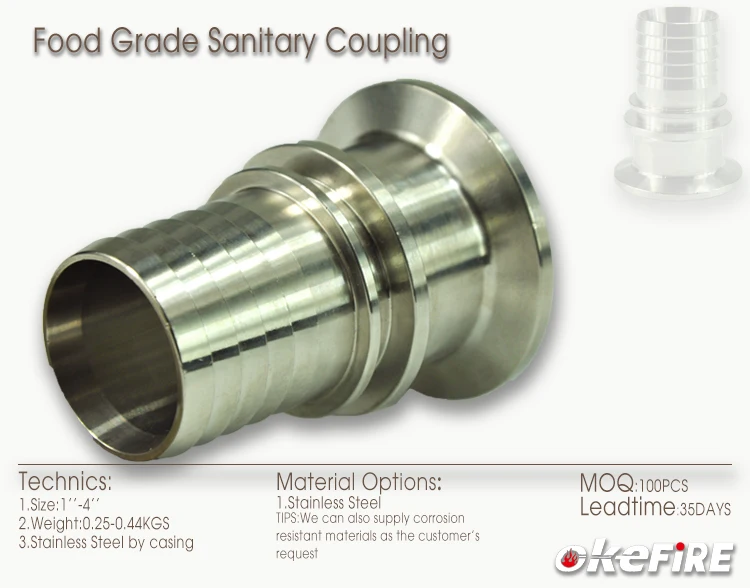Okefire Food Grade Stainless Steel Rigid Sanitary Male Thread Pipe Coupling