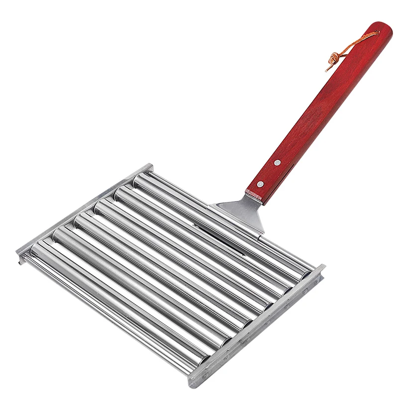 Manufacturers stainless steel hot dog roller for grill sausage bbq roller with handle