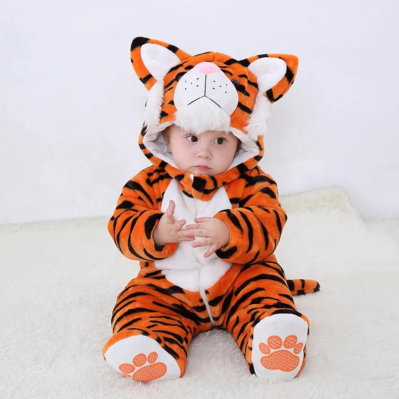 Оптовая продажа плотный фланелевый костюм-кигуруми с тигром детская одежда детские кигуруми животными зимние теплые комбинезоны длинным рукавом детский комбинезон