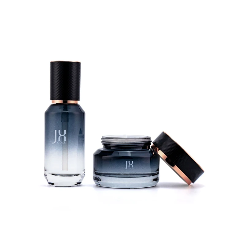 Wholesale high quality black gradient 50g 40ml 100ml 120ml shampoo serum skincare cosmetic glass dropper bottle jar set