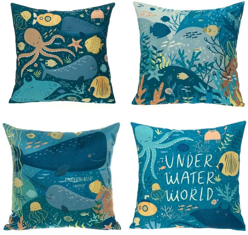 Wholesale soft 45x45cm 100% polyester linen digital printing custom decorative pillow cover for sofa bed