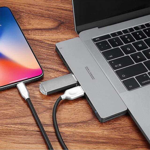 HYD-9820T- thunderbolt 3 usb hub adapter connect Aluminum 8-in-1 compatible with SuperDrive USB 3.0 port type c data transfer